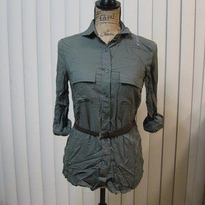 NWT Wet Seal green belted button up shirt top XS extra small